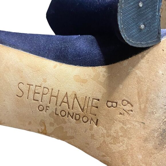 Stephanie of London Wm’s Sz 6.5 Blue 3 Inch Spool Heel Satin Pump Shoes - Picture 7 of 7